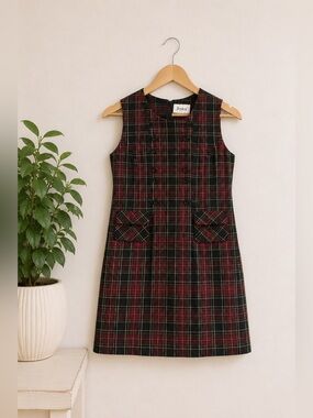 Vintage Jessica Red & Black Plaid Pinafore Dress Midi 90s Preppy Clueless‎ Vibes